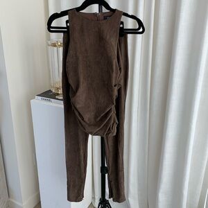 Brown Suede Two Piece Set